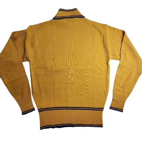 Vintage Gold Turtleneck Sweater W/ Pocket & Contrast Trim Full Fashioned Acrylic - Picture 2 of 7